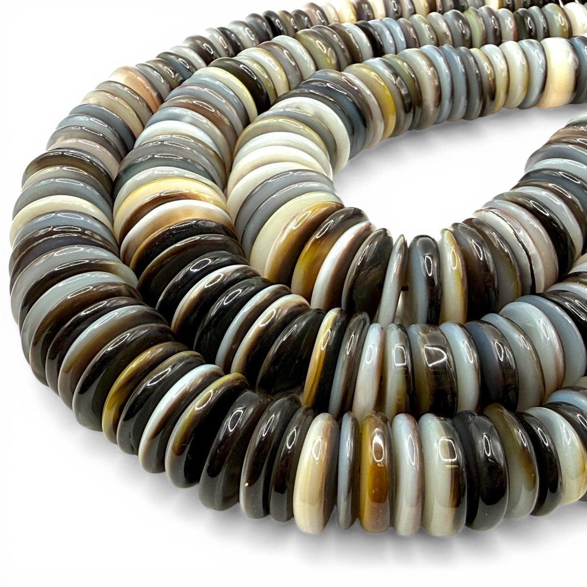 Graduated Midnight Black Oyster Shell Beads From Tahiti (French Polynesian) Men's Jewelry Making Supply - Gigantic Rondelle 8-20mm #B101