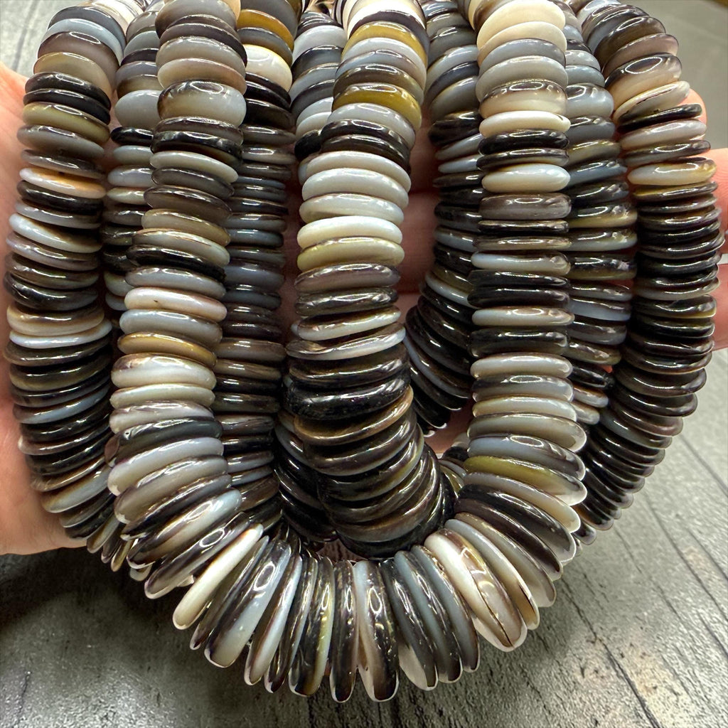 Graduated Midnight Black Oyster Shell Beads From Tahiti (French Polynesian) Men's Jewelry Making Supply - Gigantic Rondelle 8-20mm #B101
