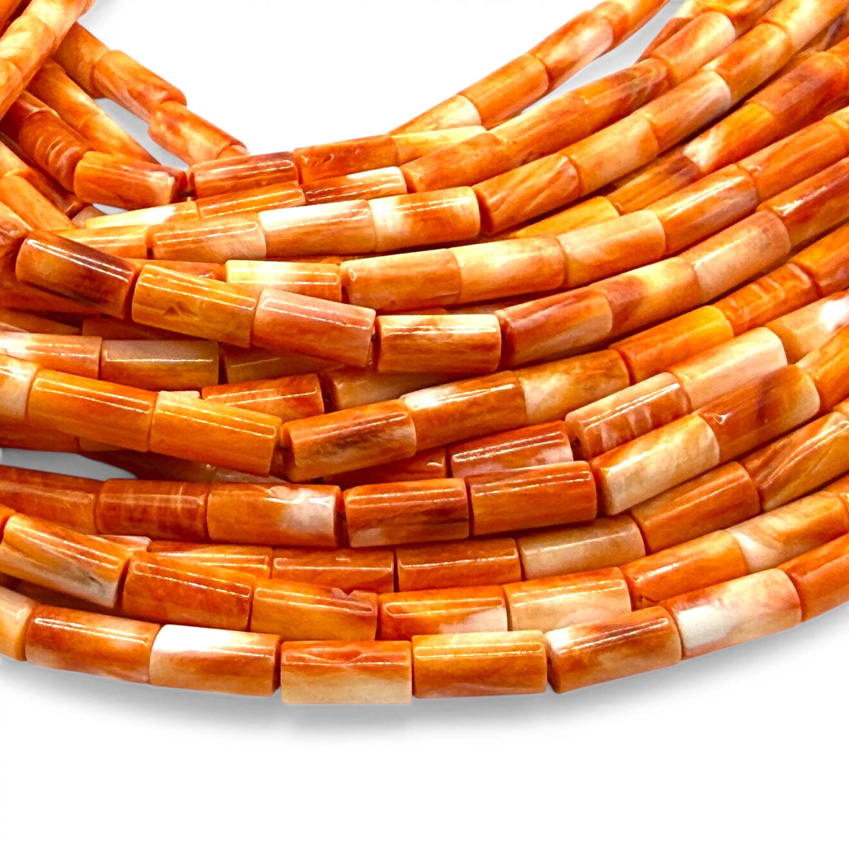 Sunset Spiny Oyster Shell Beads Mexico - Sea of Cortez - Bold 2-Tone Contrast - Men's Jewelry - Hand Polish - Smooth Tube