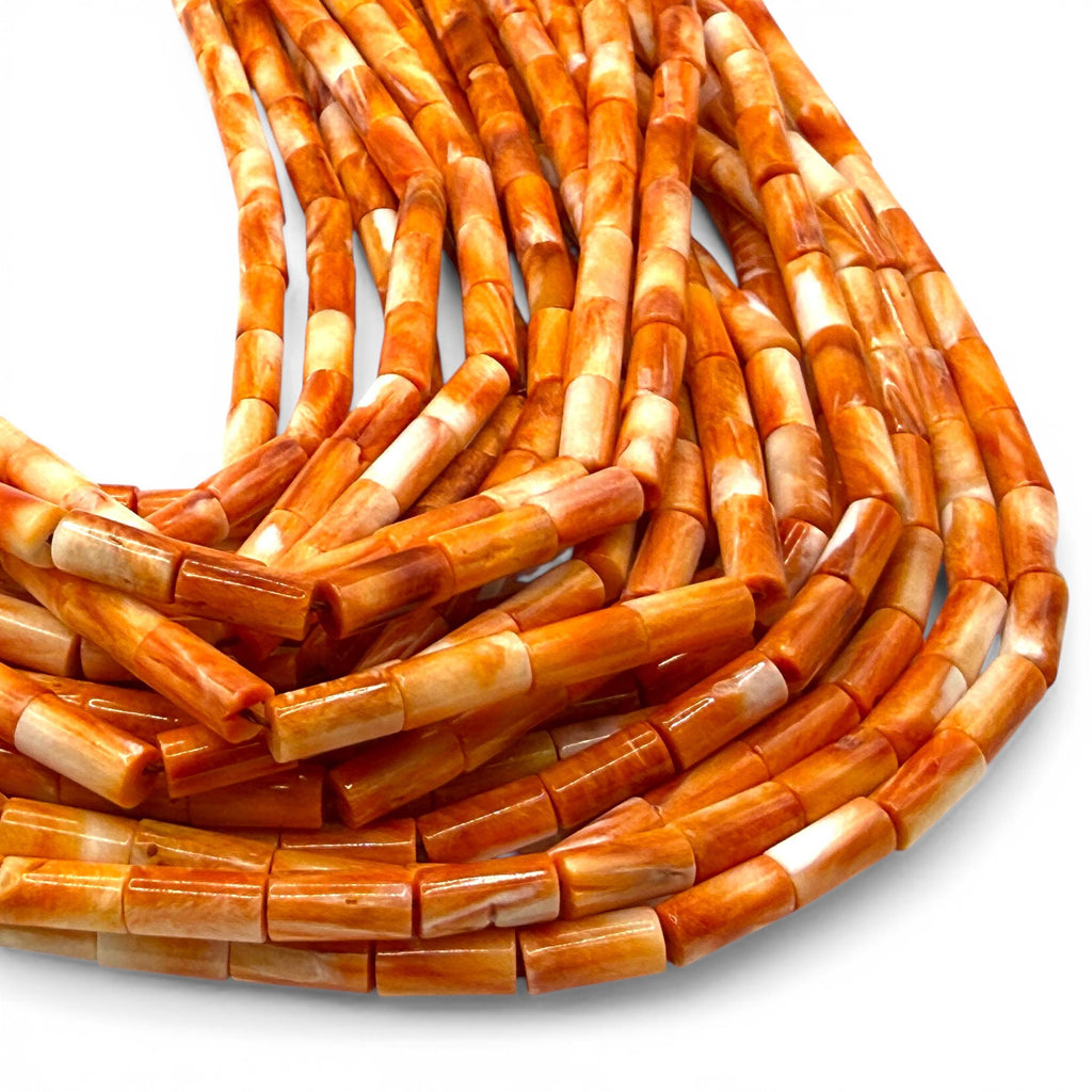 Sunset Spiny Oyster Shell Beads Mexico - Sea of Cortez - Bold 2-Tone Contrast - Men's Jewelry - Hand Polish - Smooth Tube