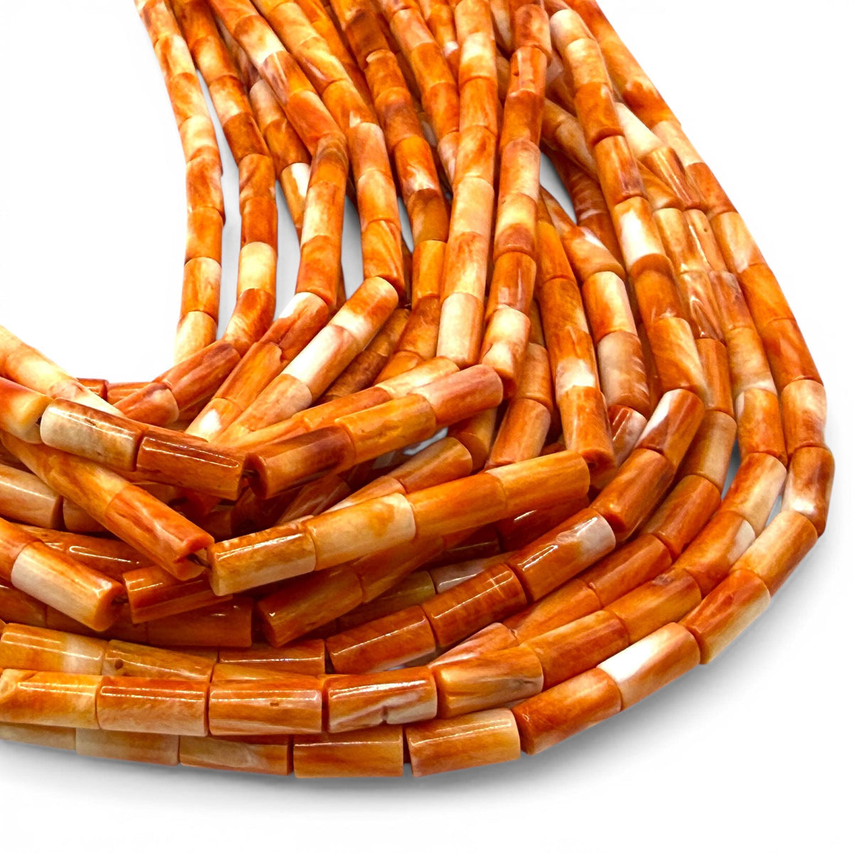 Sunset Spiny Oyster Shell Beads Mexico - Sea of Cortez - Bold 2-Tone Contrast - Men's Jewelry - Hand Polish - Smooth Tube