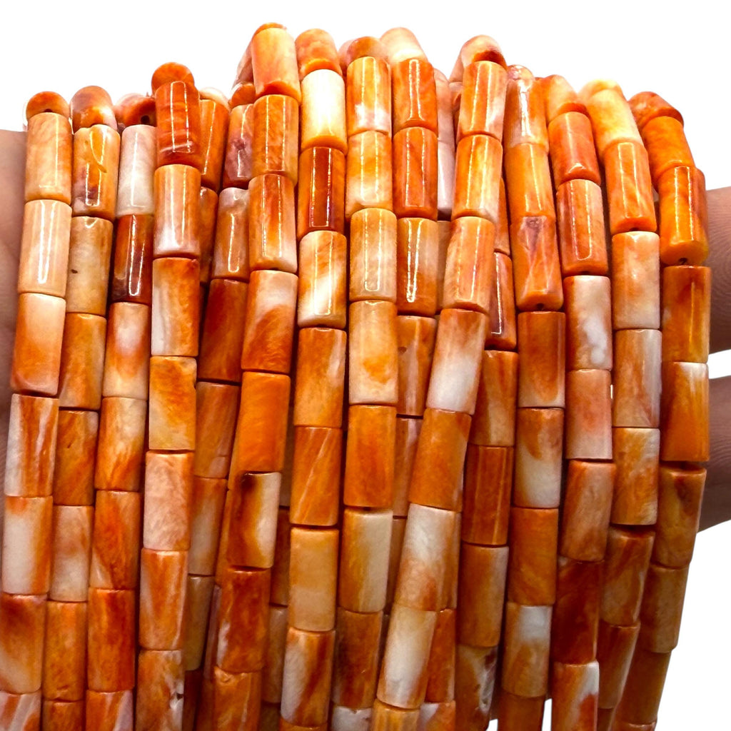 Sunset Spiny Oyster Shell Beads Mexico - Sea of Cortez - Bold 2-Tone Contrast - Men's Jewelry - Hand Polish - Smooth Tube