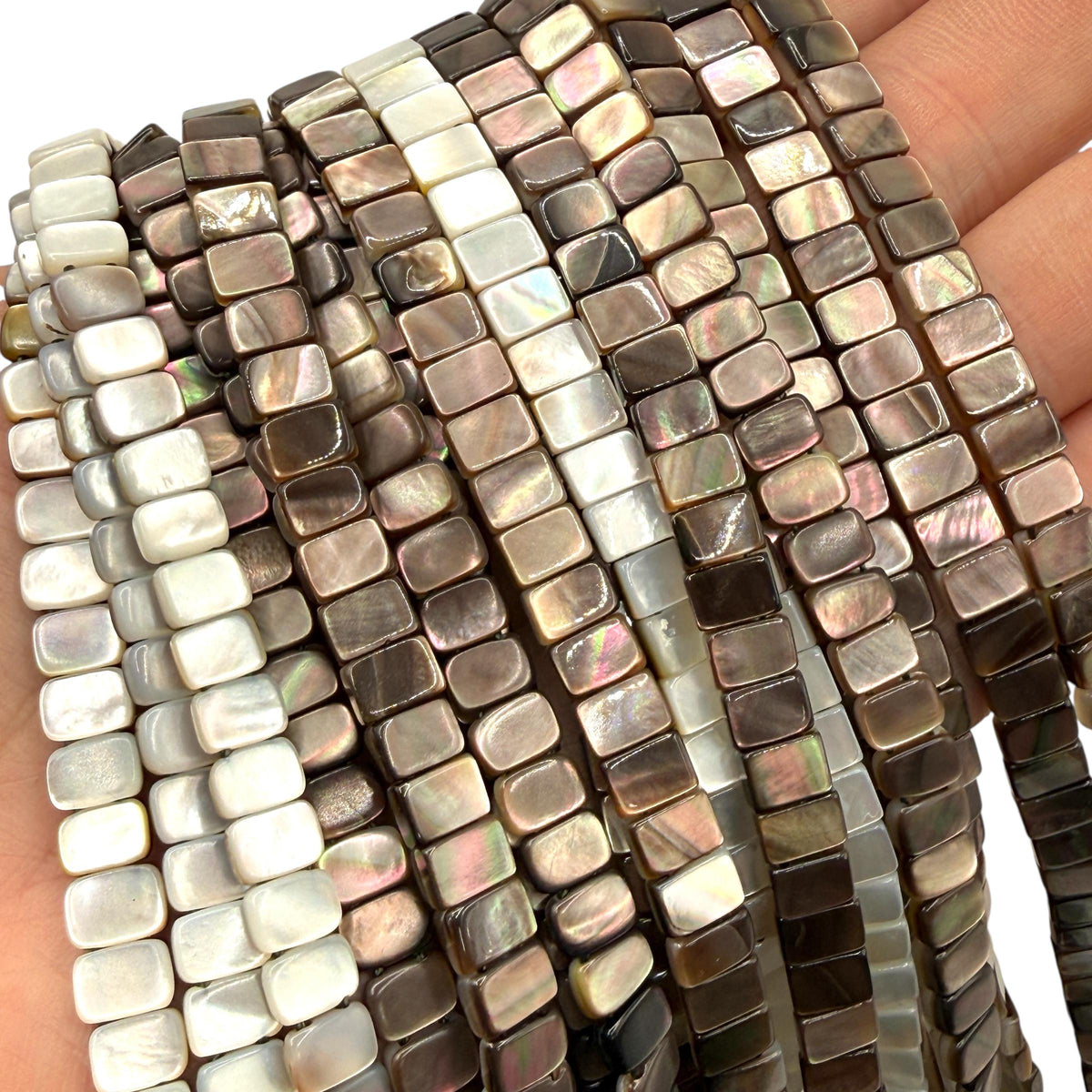 Mirror-Finished Double-Drilled Tahitian Pearl Shell Beads (AAA Luster) Reversible 2-Tone Rectangle 6X8mm SKU#B204