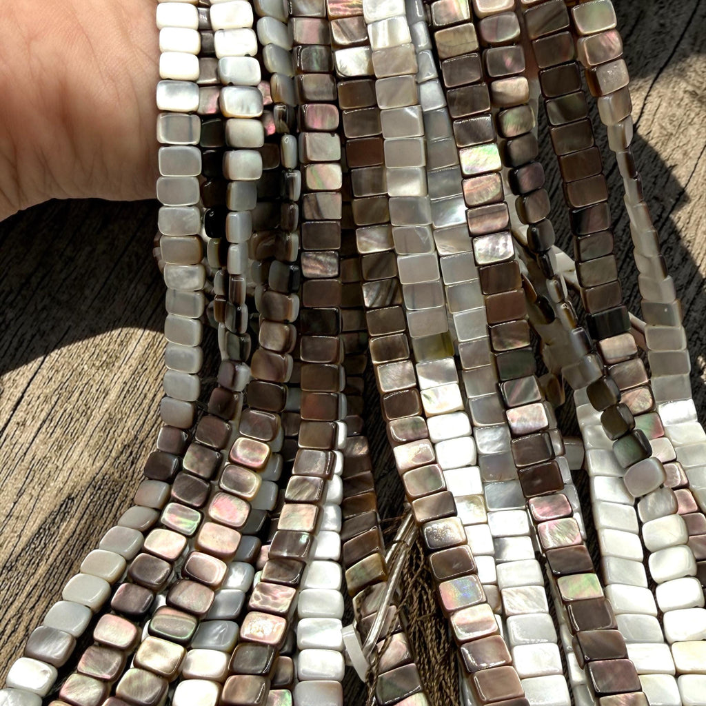 Mirror-Finished Double-Drilled Tahitian Pearl Shell Beads (AAA Luster) Reversible 2-Tone Rectangle 6X8mm SKU#B204