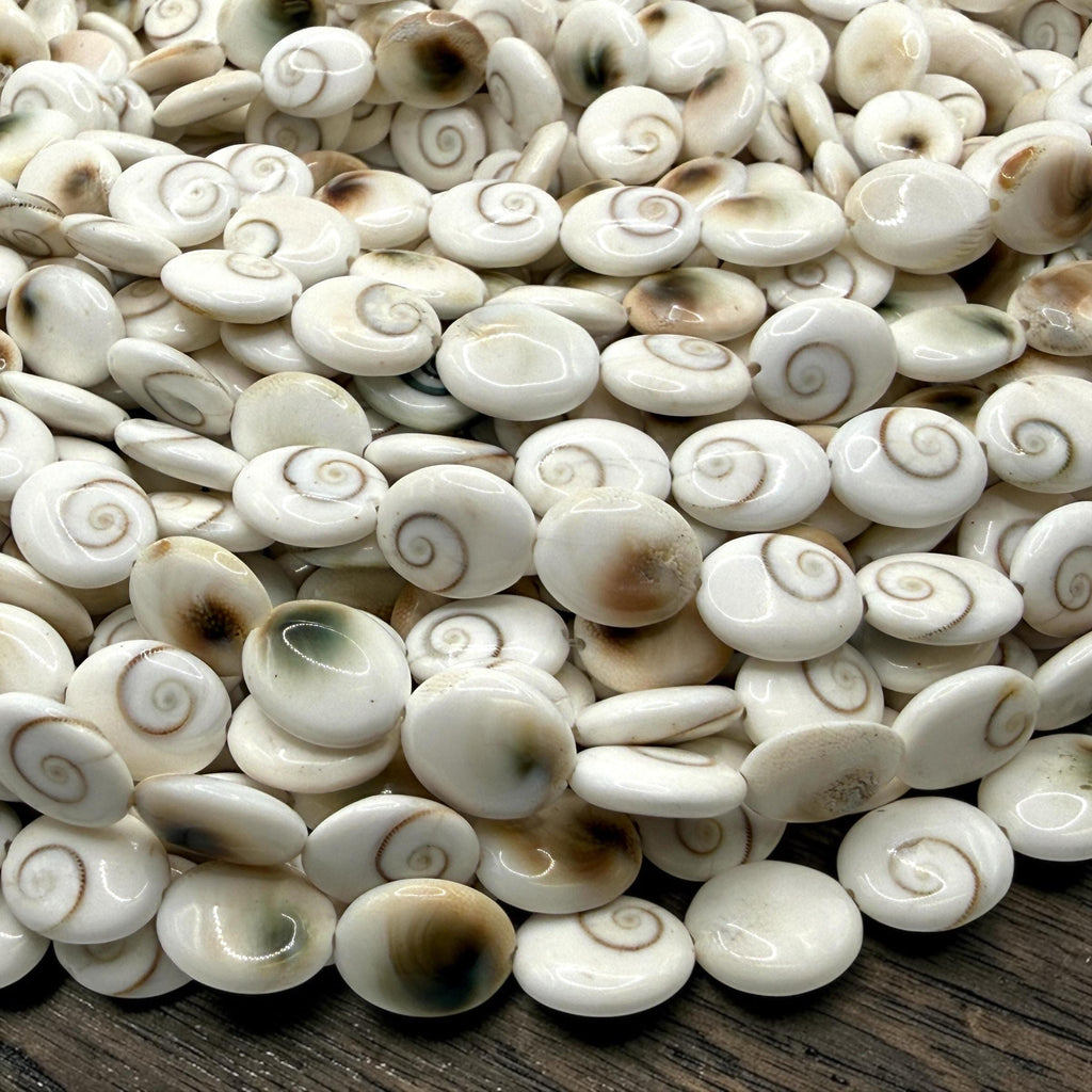 Hypnotic Shiva Eye Shell Beads - Striking Natural Spiral Eyes - Single-Sided Smooth Oval 10X12mm SKU#B304