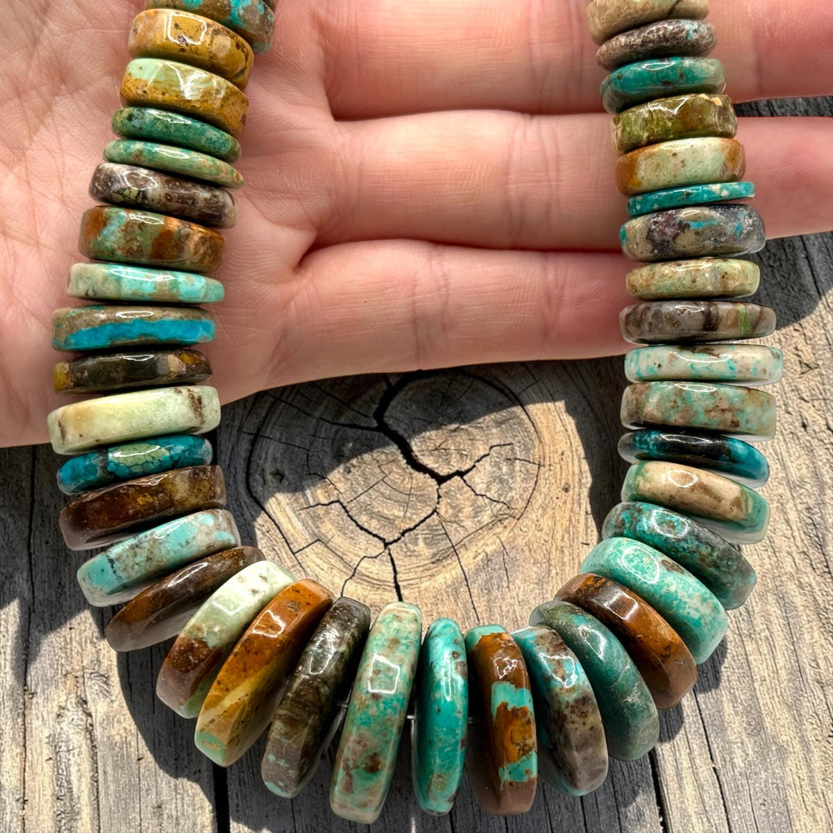 Gigantic Graduated Turquoise Beads with Matrix - Untreated with No Dye - Men's Jewelry Making Supply - Freeform Rondelle 8-25mm SKU#B106