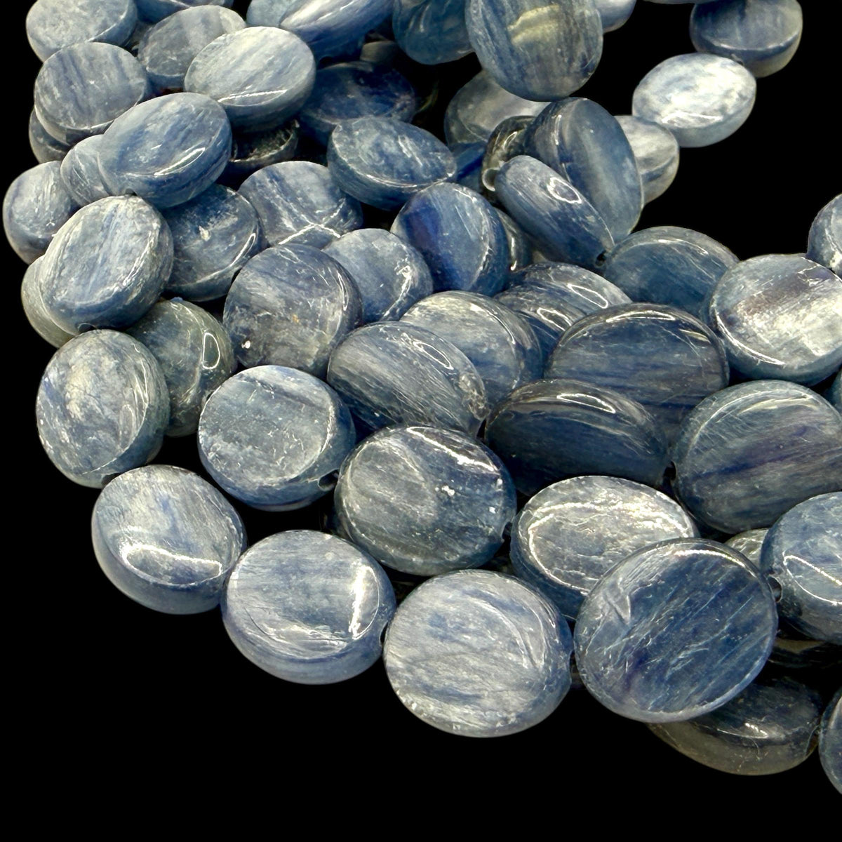 Minas-Gerais Kyanite Beads Brazil Authentic - Silky Shimmer - Sapphire-like Depth - Ideal for Men's Jewelry - Smooth Oval