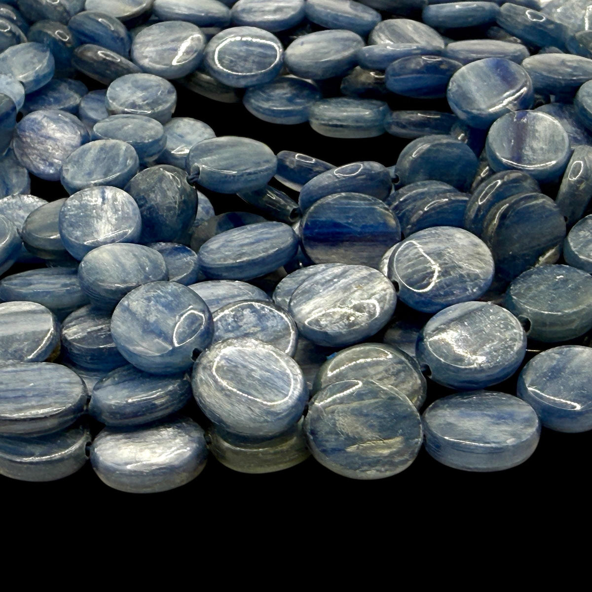 Minas-Gerais Kyanite Beads Brazil Authentic - Silky Shimmer - Sapphire-like Depth - Ideal for Men's Jewelry - Smooth Oval