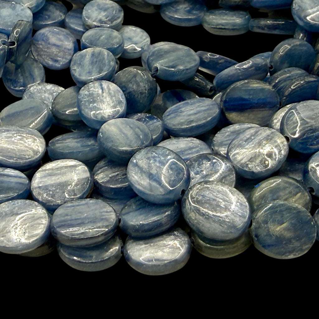 Minas-Gerais Kyanite Beads Brazil Authentic - Silky Shimmer - Sapphire-like Depth - Ideal for Men's Jewelry - Smooth Oval