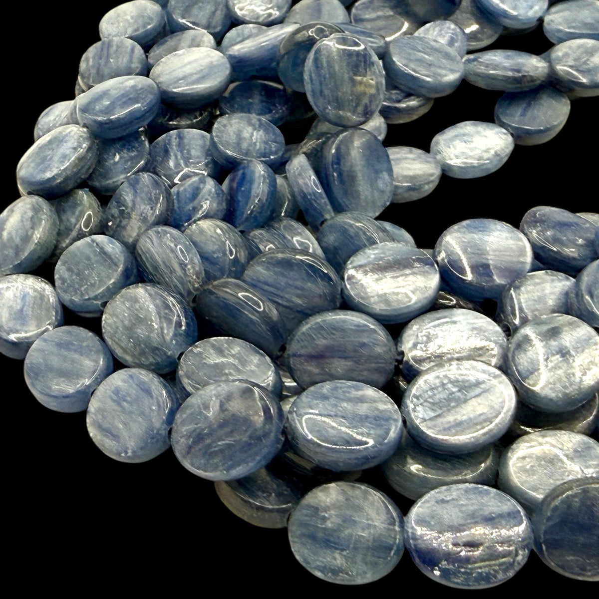 Minas-Gerais Kyanite Beads Brazil Authentic - Silky Shimmer - Sapphire-like Depth - Ideal for Men's Jewelry - Smooth Oval