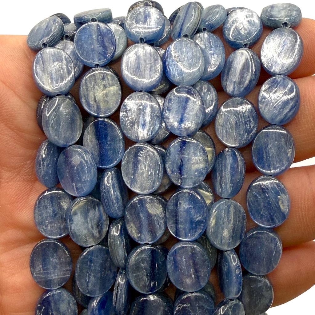 Minas-Gerais Kyanite Beads Brazil Authentic - Silky Shimmer - Sapphire-like Depth - Ideal for Men's Jewelry - Smooth Oval