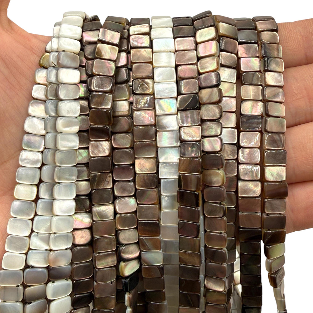 Mirror-Finished Double-Drilled Tahitian Pearl Shell Beads (AAA Luster) Reversible 2-Tone Rectangle 6X8mm SKU#B204