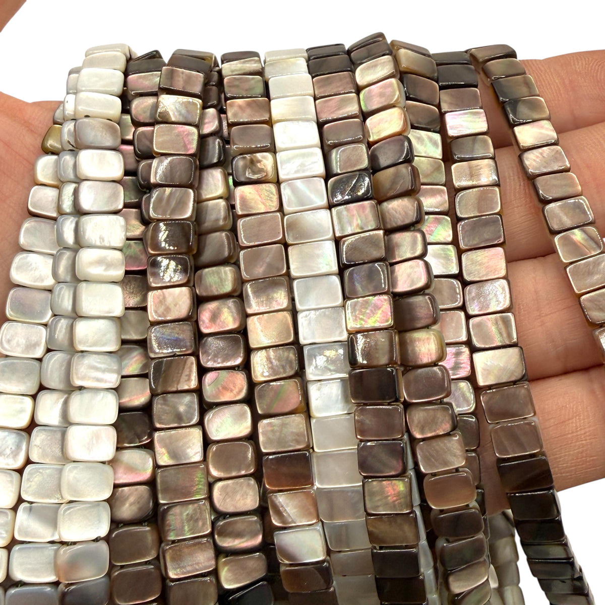 Mirror-Finished Double-Drilled Tahitian Pearl Shell Beads (AAA Luster) Reversible 2-Tone Rectangle 6X8mm SKU#B204