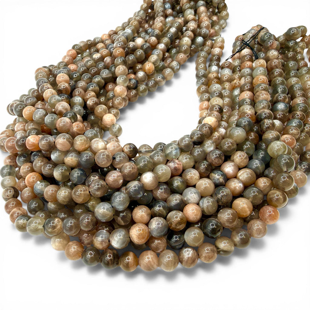 Champagne Sunstone Feldspar Beads - Natural Multi-Tone Earth Colors with Soft Glow - Smooth Round