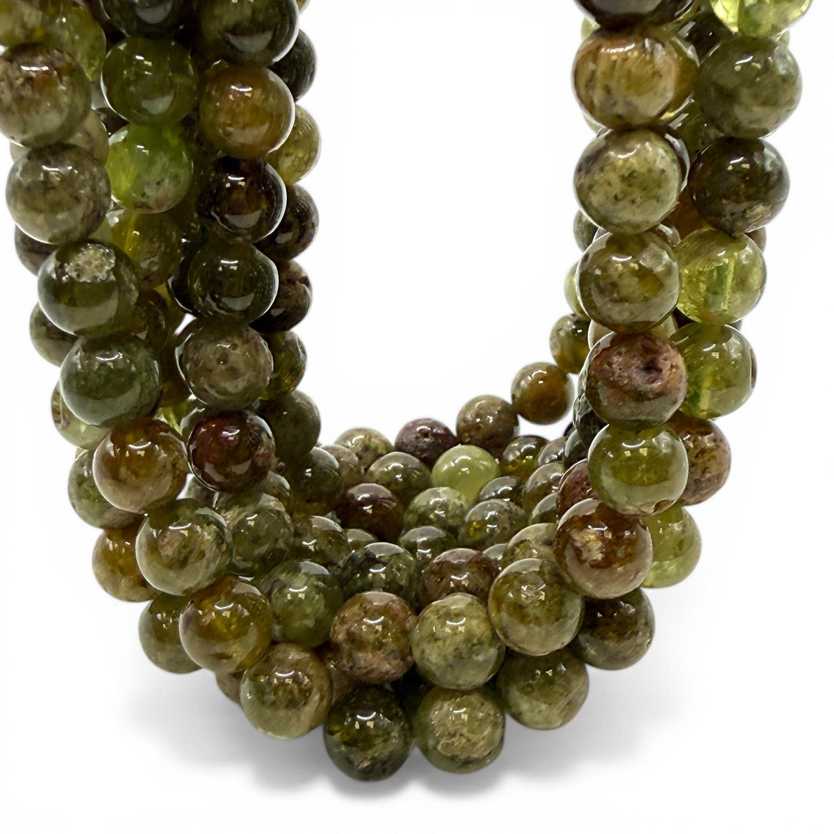 Grossular Garnet Beads Madagascar - Natural Olive Forest Tones - Earthy Luxe Gemstone Strand - Smooth Round
