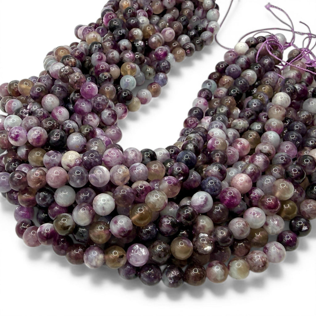 Violet Lepidolite Mica Beads Brazil - Rich Purple Tones with Natural Mica Sparkle - Jewelry Making - Smooth Round