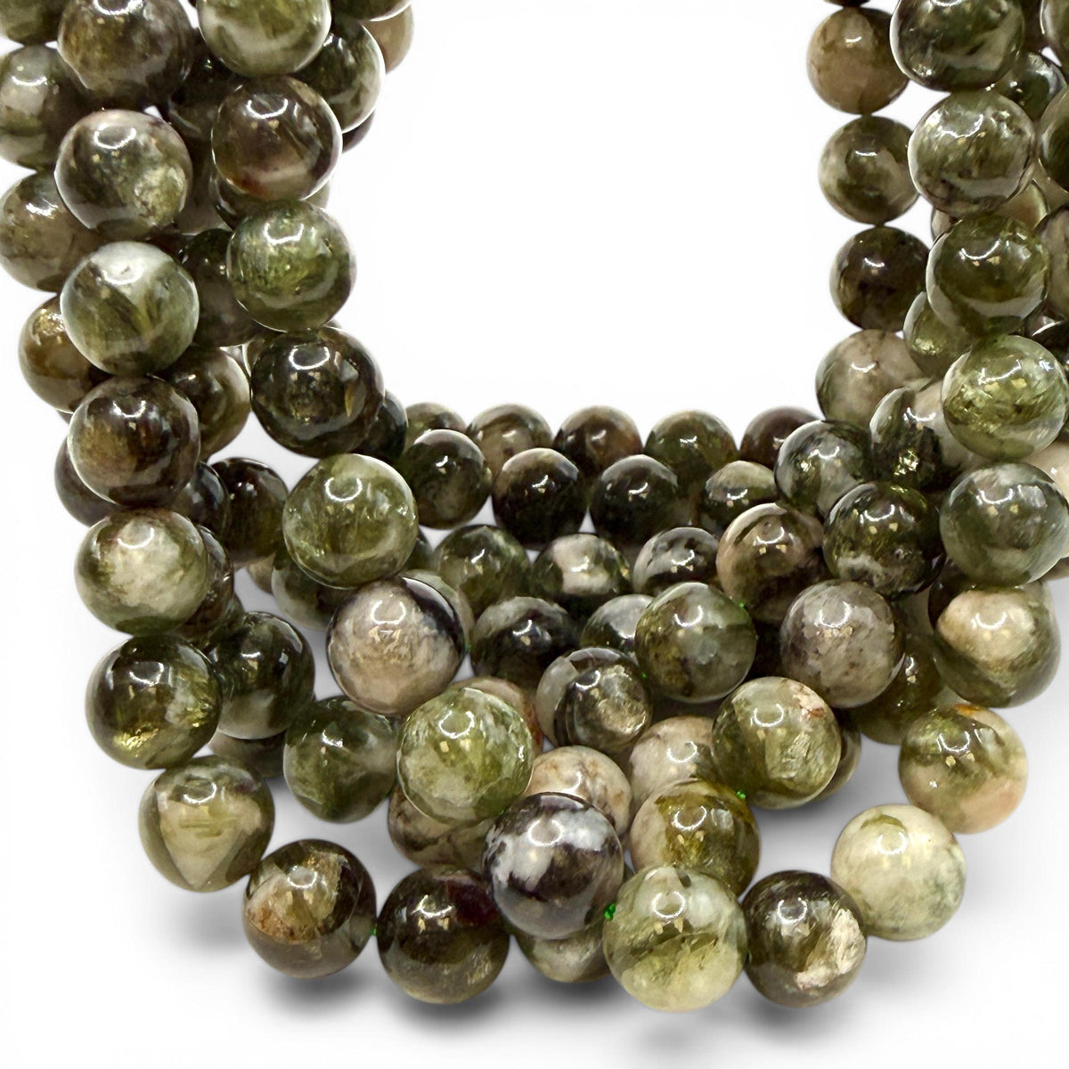 Olive Lepidolite Mica Beads Brazil - Rich Moss Green Earth Tone Gemstone with Soft Shimmer - Jewelry Making - Smooth Round 10mm SKU#A307