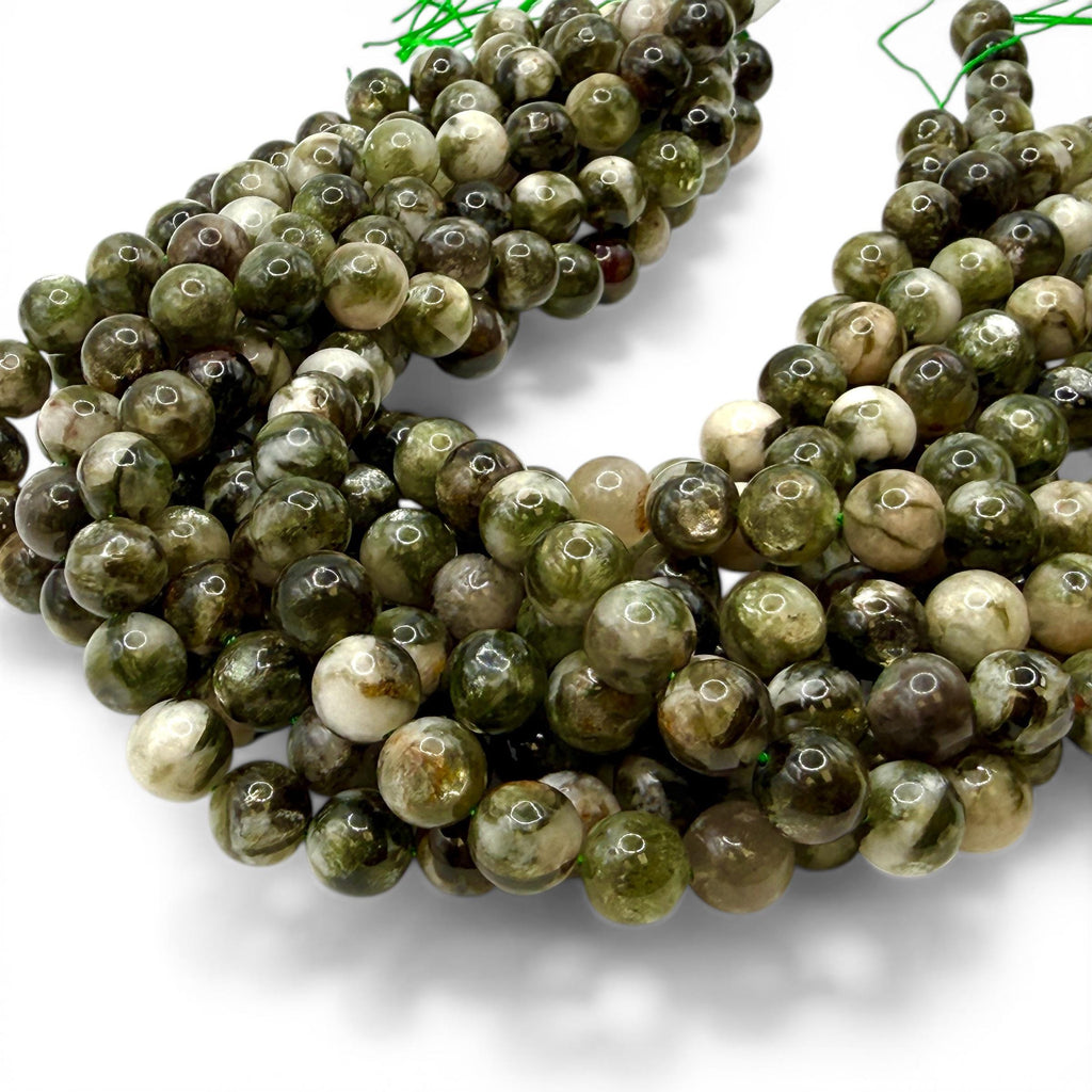 Olive Lepidolite Mica Beads Brazil - Rich Moss Green Earth Tone Gemstone with Soft Shimmer - Jewelry Making - Smooth Round 10mm SKU#A307