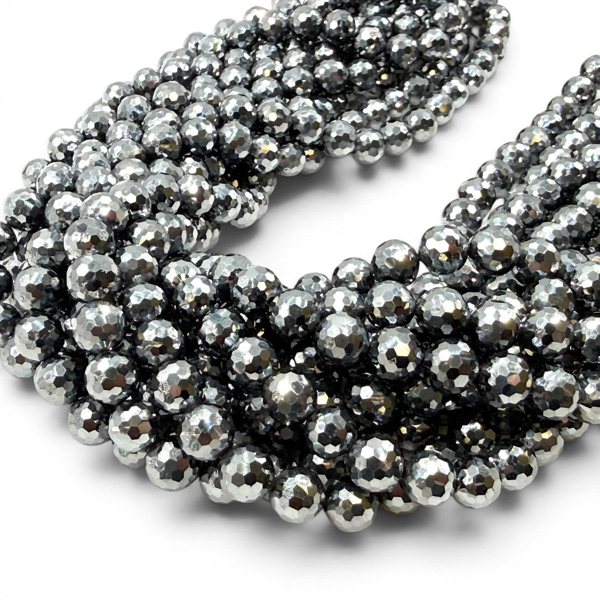AAA Platinum Chrome Terahertz Crystal Beads - Mirror Finish Metallic Silver - Ultra Lightweight - Men's Jewelry - Faceted Round 8mm SKU#A317