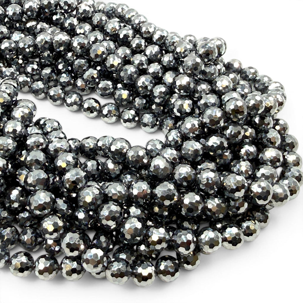 AAA Platinum Chrome Terahertz Crystal Beads - Mirror Finish Metallic Silver - Ultra Lightweight - Men's Jewelry - Faceted Round 8mm SKU#A317