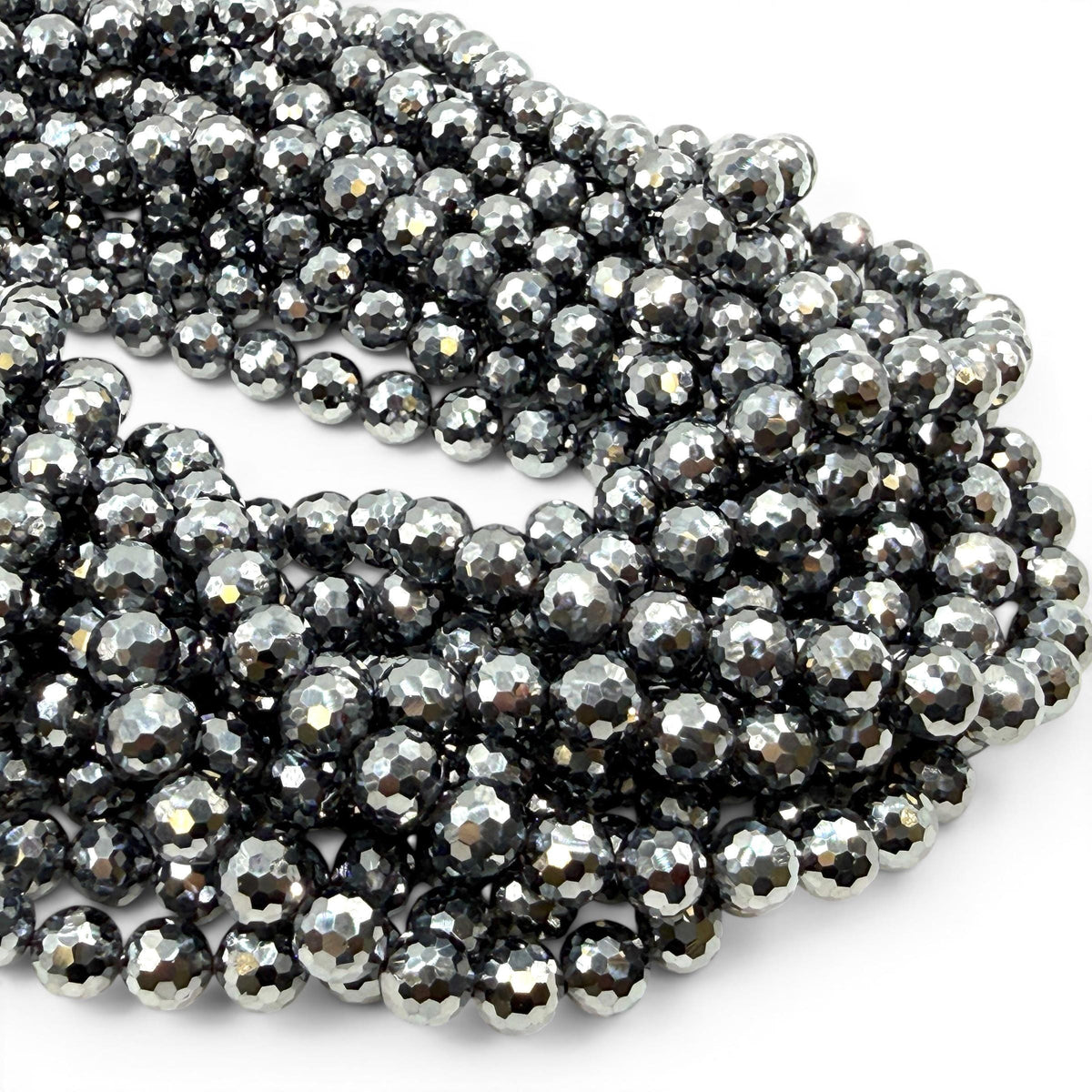 AAA Platinum Chrome Terahertz Crystal Beads - Mirror Finish Metallic Silver - Ultra Lightweight - Men's Jewelry - Faceted Round 8mm SKU#A317