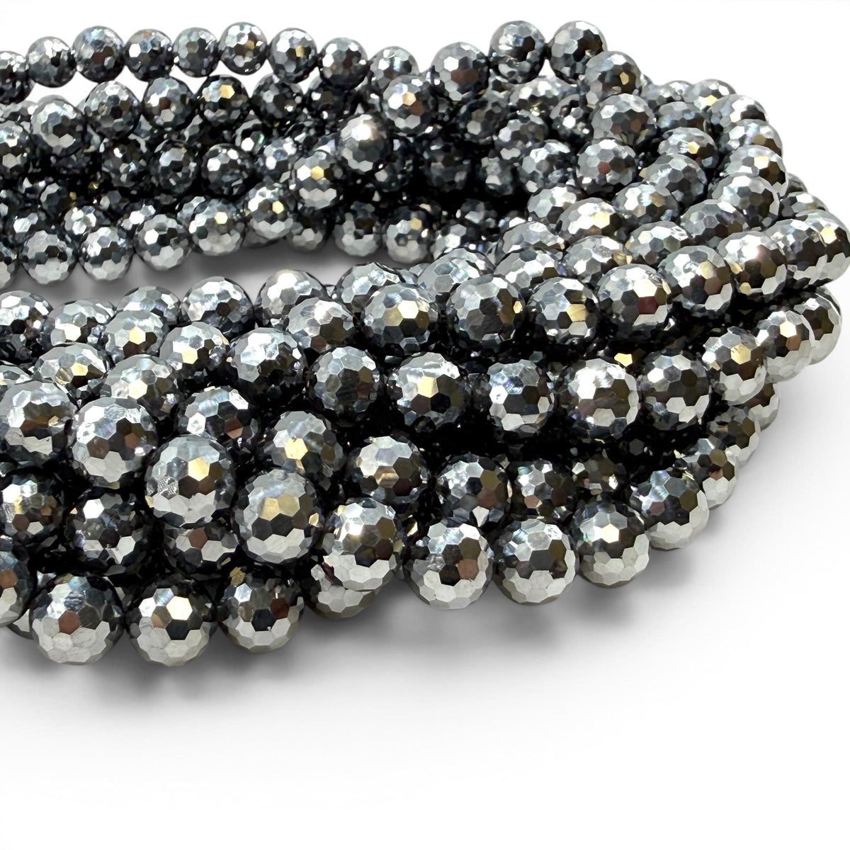 AAA Platinum Chrome Terahertz Crystal Beads - Mirror Finish Metallic Silver - Ultra Lightweight - Men's Jewelry - Faceted Round 8mm SKU#A317