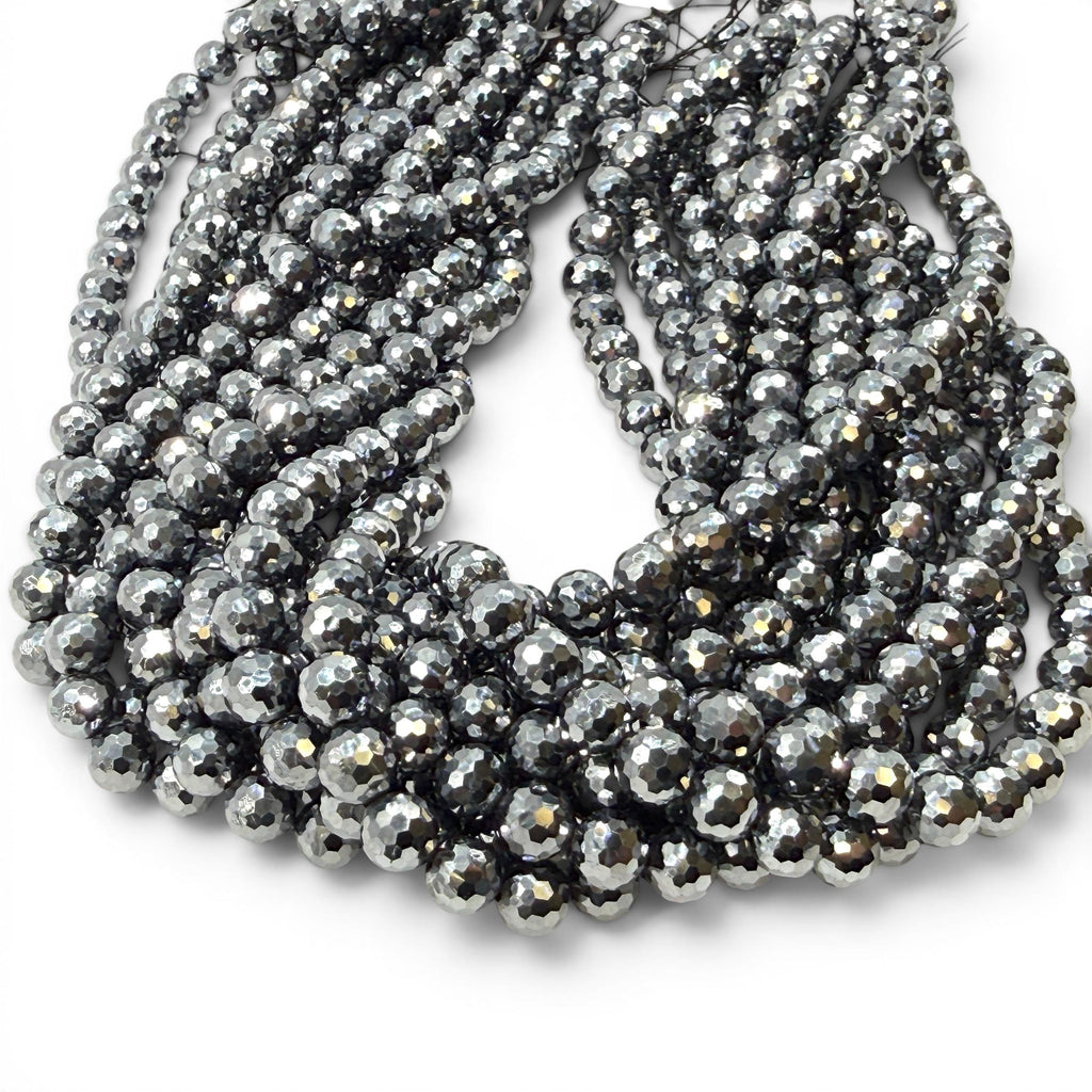 AAA Platinum Chrome Terahertz Crystal Beads - Mirror Finish Metallic Silver - Ultra Lightweight - Men's Jewelry - Faceted Round 8mm SKU#A317