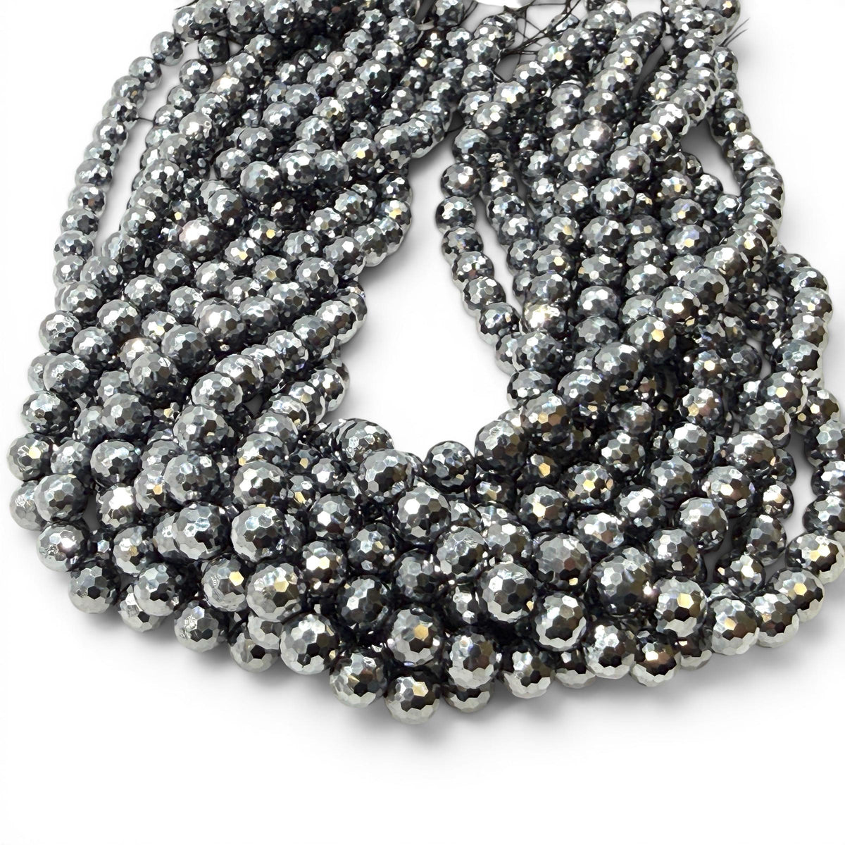 AAA Platinum Chrome Terahertz Crystal Beads - Mirror Finish Metallic Silver - Ultra Lightweight - Men's Jewelry - Faceted Round 8mm SKU#A317