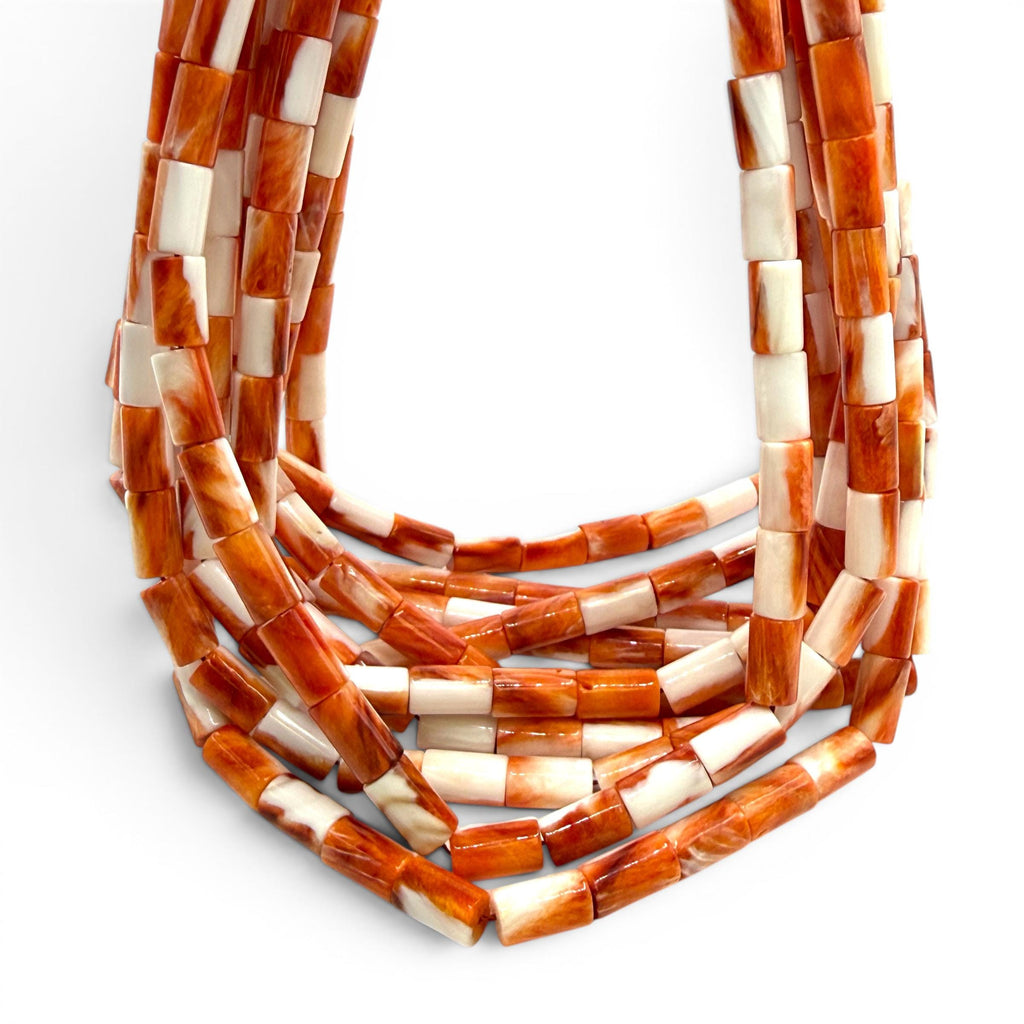Sunset Spiny Oyster Shell Beads Mexico - Sea of Cortez - Bold 2-Tone Contrast - Men's Jewelry - Hand Polish - Smooth Tube