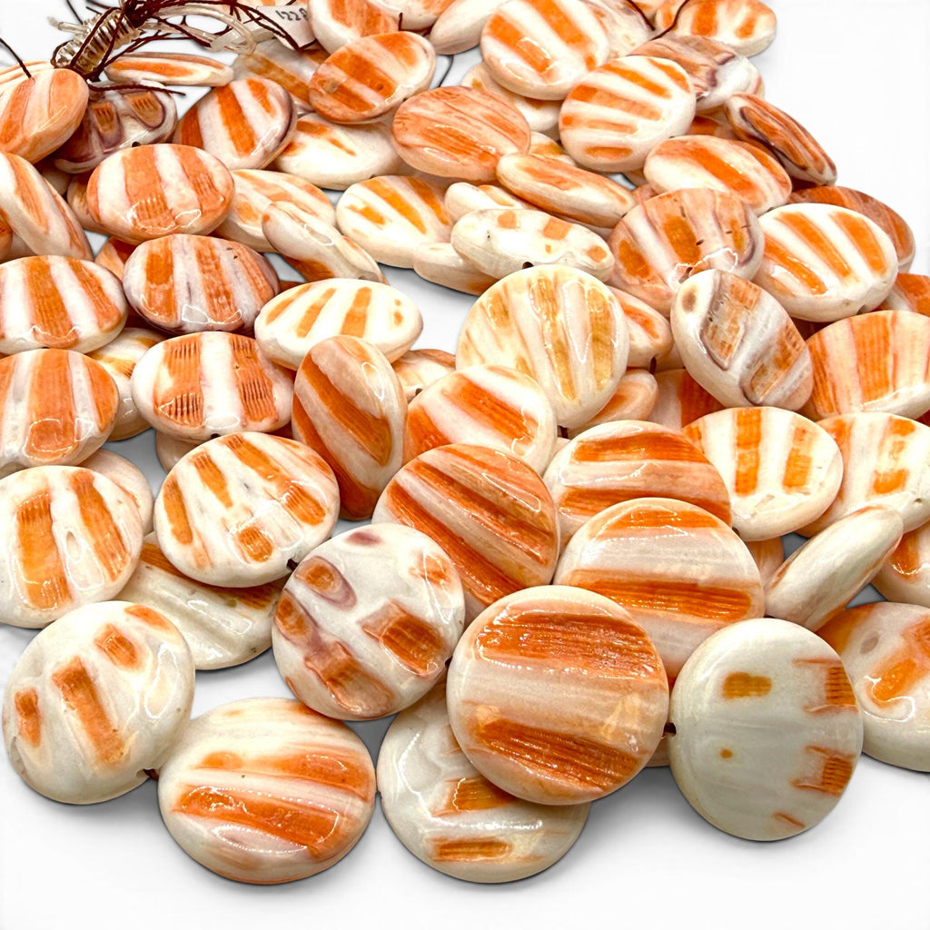 Caribbean Lion's Paw Scallop Shell Beads (Raised Ribs Like Powerful Paw of a Lion) Coin 25mm SKU#B206