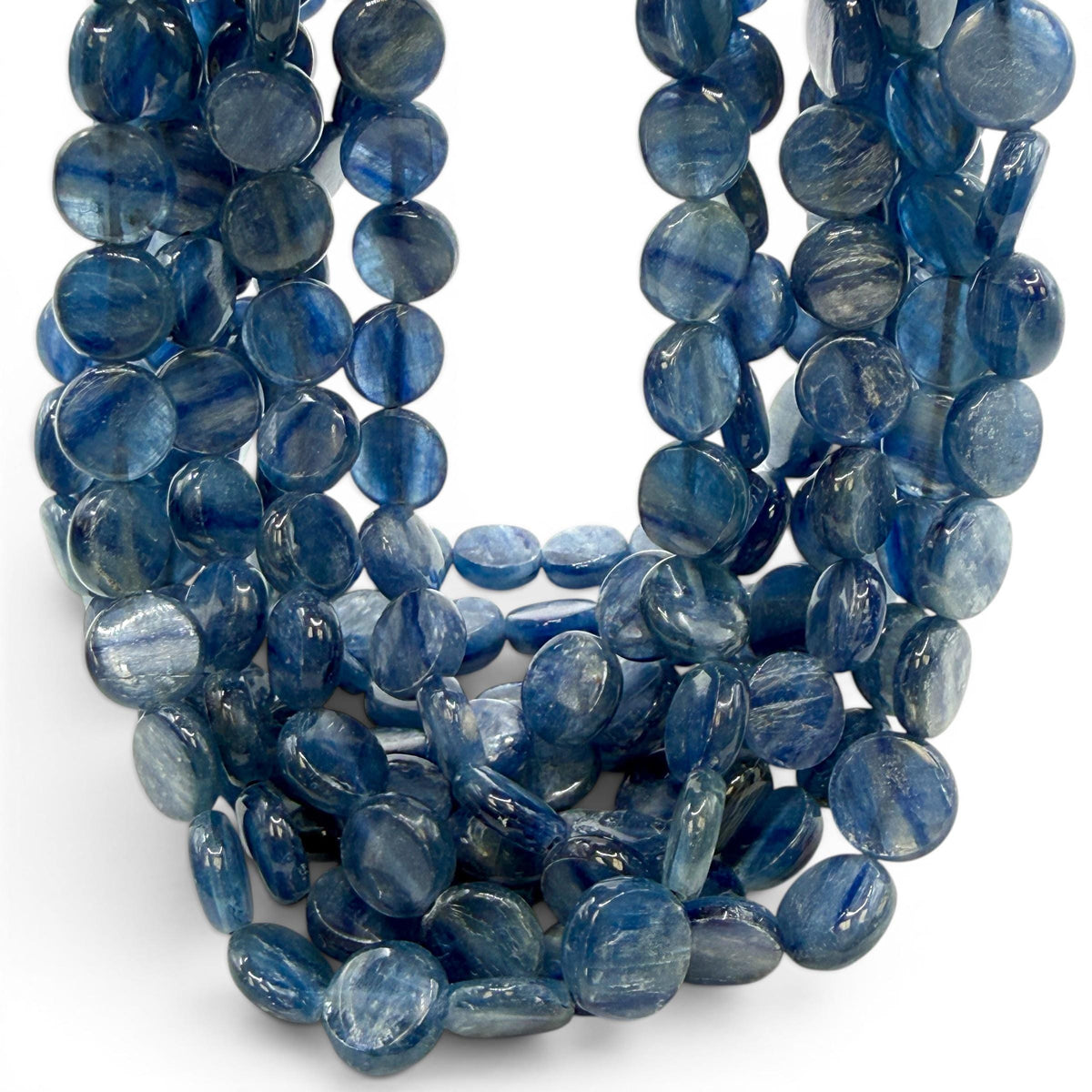 Minas-Gerais Kyanite Beads Brazil Authentic - Silky Shimmer - Sapphire-like Depth - Ideal for Men's Jewelry - Smooth Coin