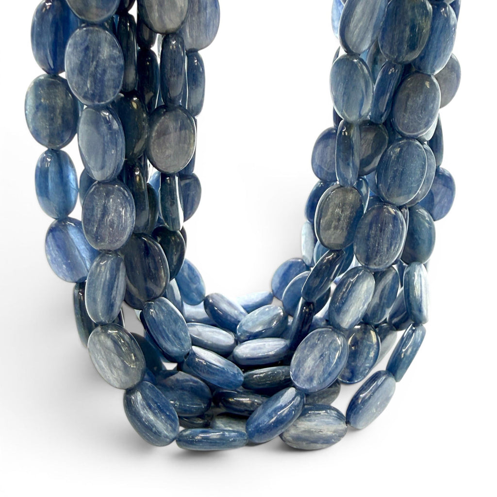 Minas-Gerais Kyanite Beads Brazil Authentic - Silky Shimmer - Sapphire-like Depth - Ideal for Men's Jewelry - Smooth Oval