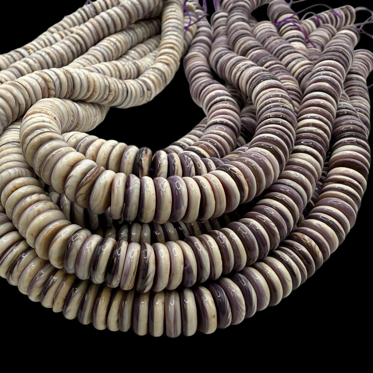 New England USA Wampum Shell Beads Authentic East Coast Quahog (Rounded Edges with Identical Thickness) 2-Tone Smooth Rondelle