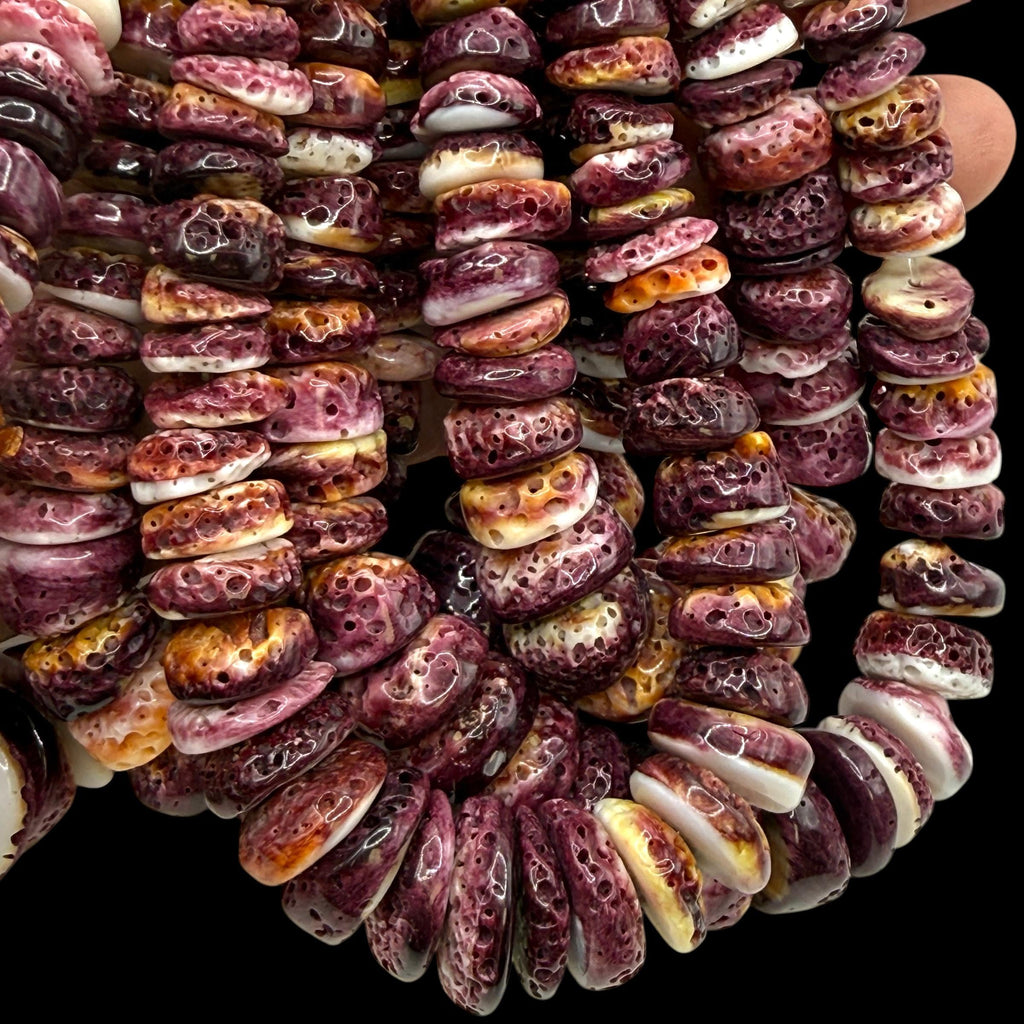 Graduated Darkest Purple Spiny Oyster Shell Beads - Organic Ocean-Formed Pinholes - Gigantic 8-20mm SKU#B212