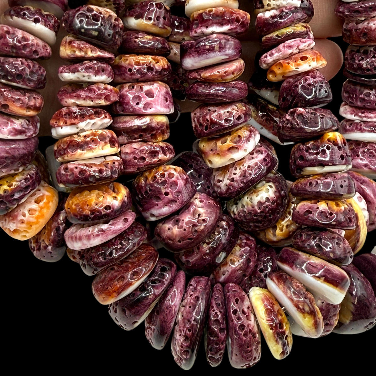 Graduated Darkest Purple Spiny Oyster Shell Beads - Organic Ocean-Formed Pinholes - Gigantic 8-20mm SKU#B212
