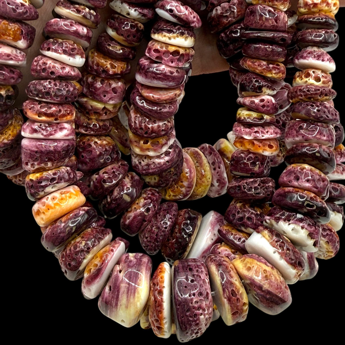 Graduated Darkest Purple Spiny Oyster Shell Beads - Organic Ocean-Formed Pinholes - Gigantic 8-20mm SKU#B212