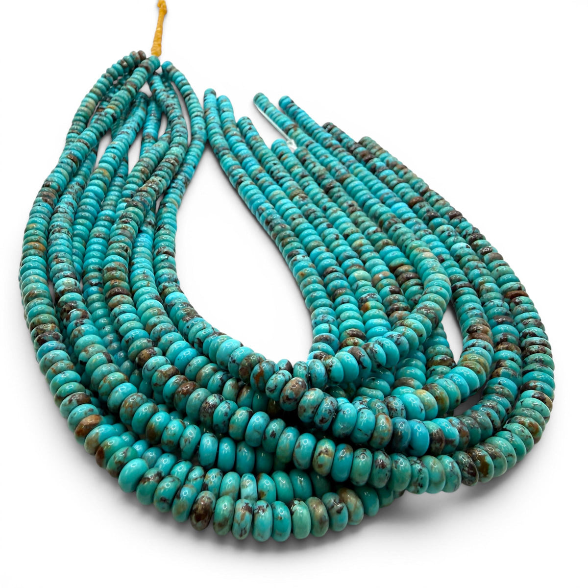 6mm Arizona Kingman Turquoise Beads USA - Balanced Matrix - Rich Robin Egg Blue Tone - Men's Jewelry - Smooth Rondelle SKU#B504