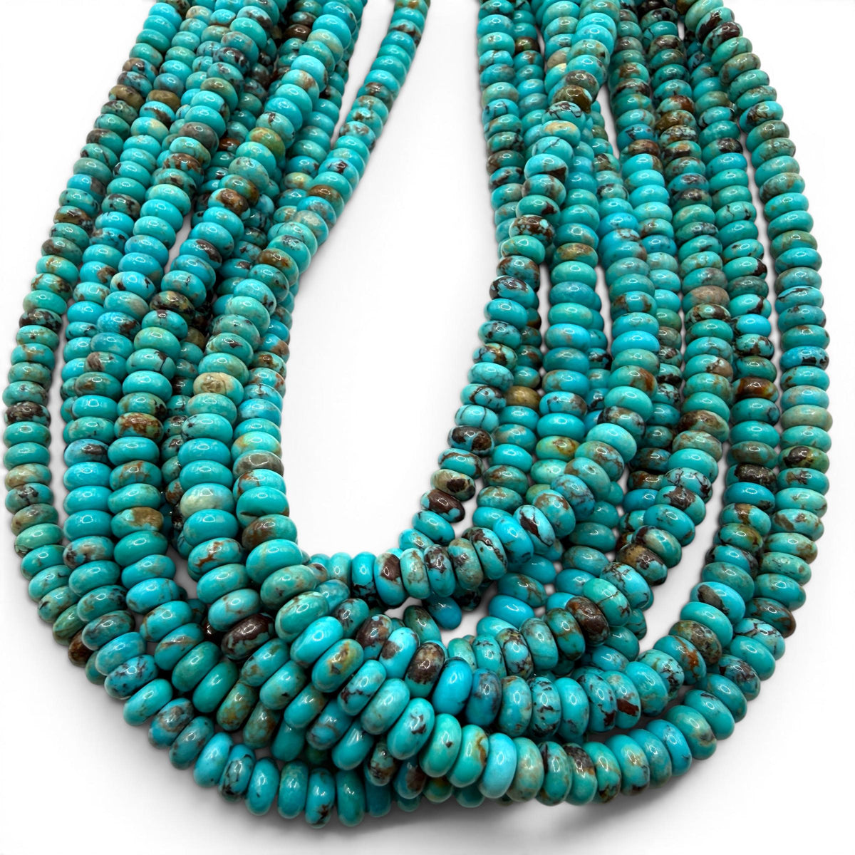 6mm Arizona Kingman Turquoise Beads USA - Balanced Matrix - Rich Robin Egg Blue Tone - Men's Jewelry - Smooth Rondelle SKU#B504