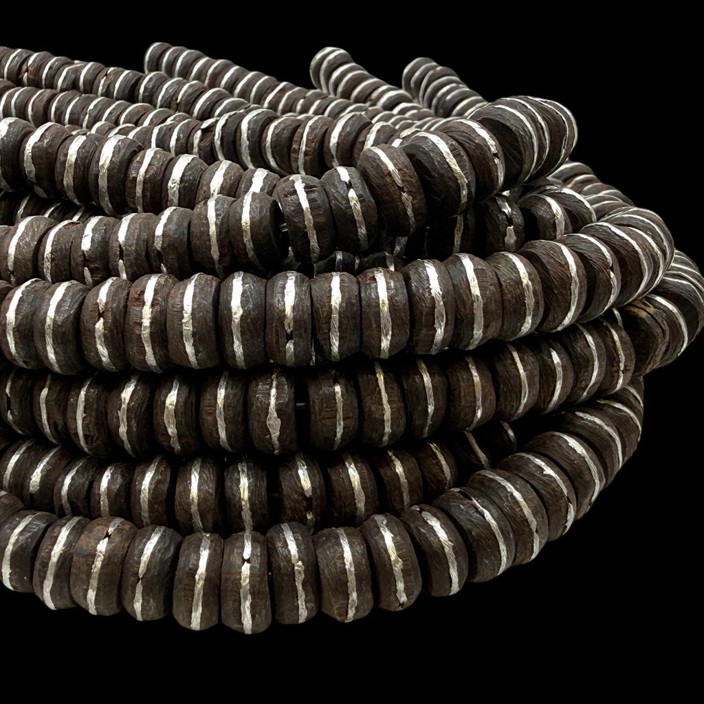 Midnight Ebony Wood Beads with Aluminum Inlay - From South Africa - Small Batch Production - 12mm SKU#B32