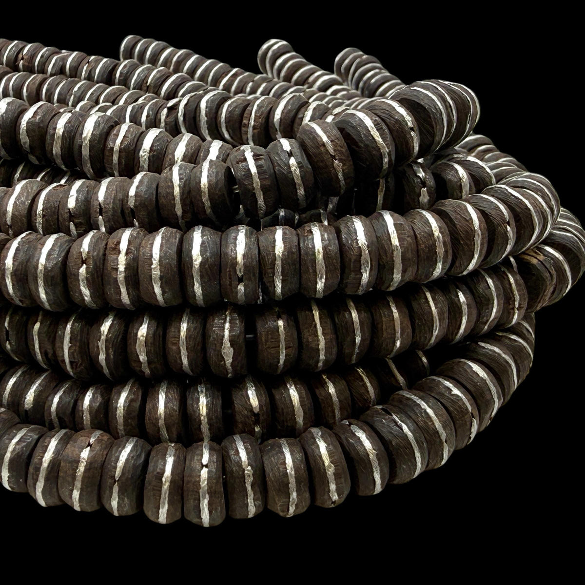 Midnight Ebony Wood Beads with Aluminum Inlay - From South Africa - Small Batch Production - 12mm SKU#B32
