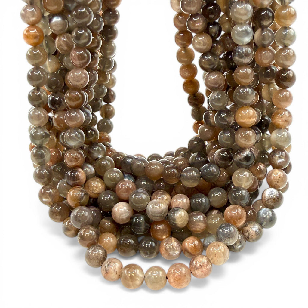 Champagne Sunstone Feldspar Beads - Natural Multi-Tone Earth Colors with Soft Glow - Smooth Round