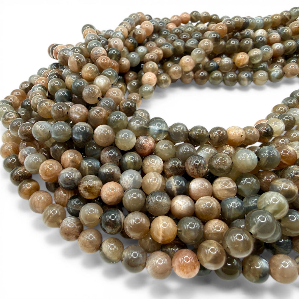 Champagne Sunstone Feldspar Beads - Natural Multi-Tone Earth Colors with Soft Glow - Smooth Round