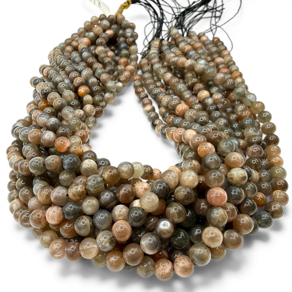Champagne Sunstone Feldspar Beads - Natural Multi-Tone Earth Colors with Soft Glow - Smooth Round
