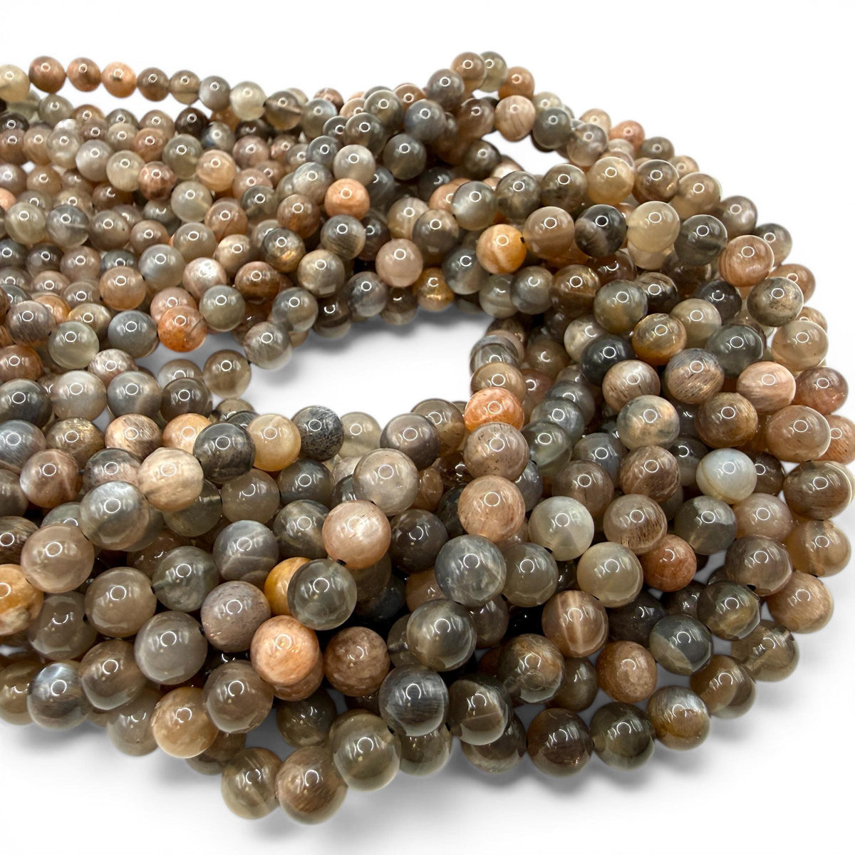 Champagne Sunstone Feldspar Beads - Natural Multi-Tone Earth Colors with Soft Glow - Smooth Round