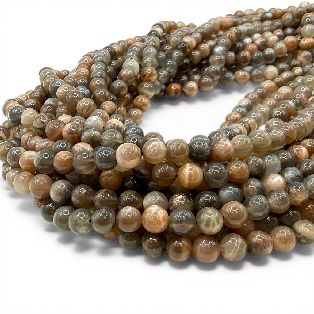 Champagne Sunstone Feldspar Beads - Natural Multi-Tone Earth Colors with Soft Glow - Smooth Round