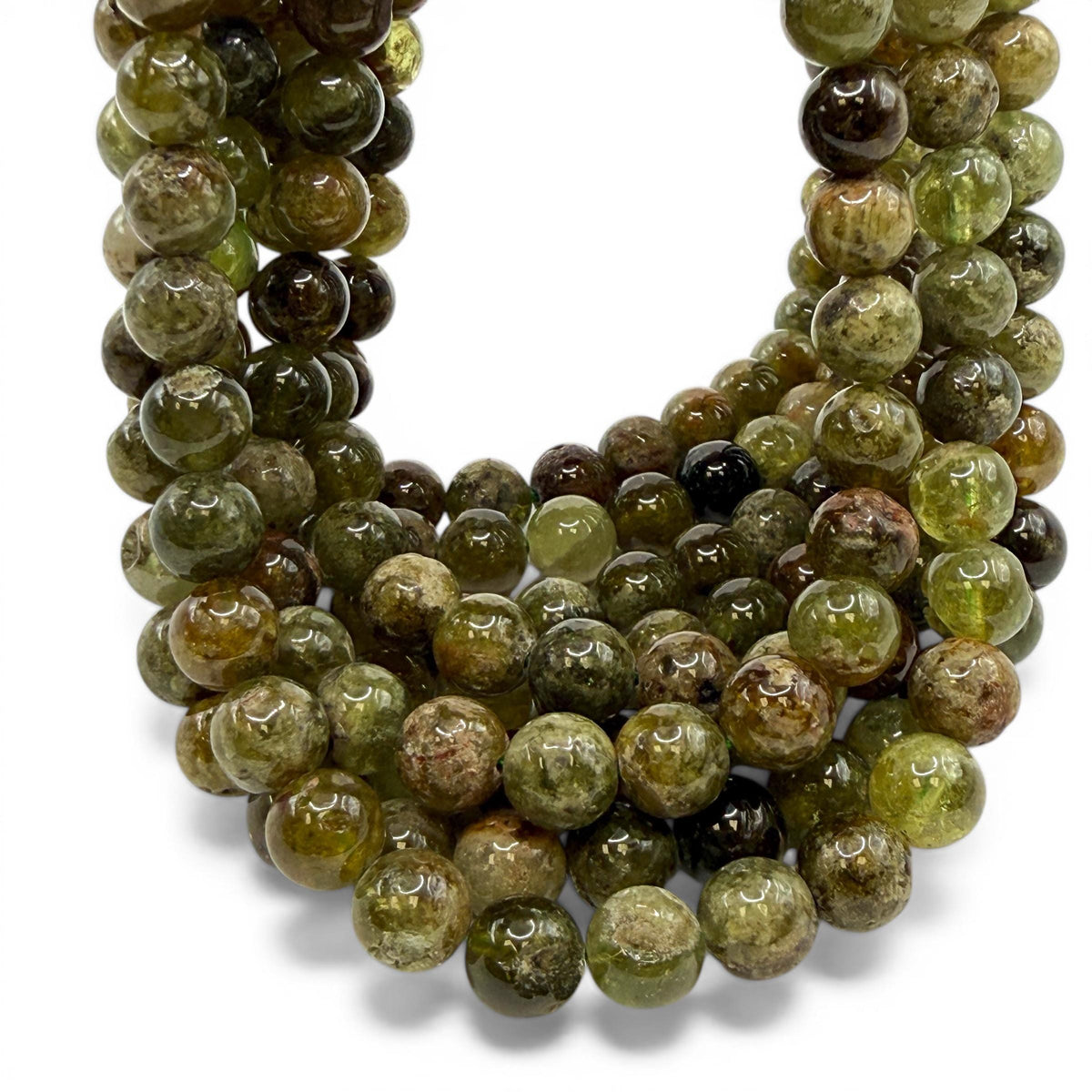 Grossular Garnet Beads Madagascar - Natural Olive Forest Tones - Earthy Luxe Gemstone Strand - Smooth Round