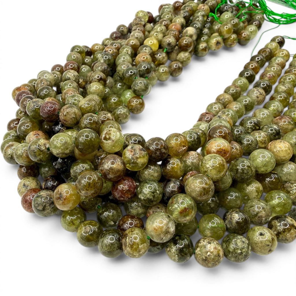 Grossular Garnet Beads Madagascar - Natural Olive Forest Tones - Earthy Luxe Gemstone Strand - Smooth Round