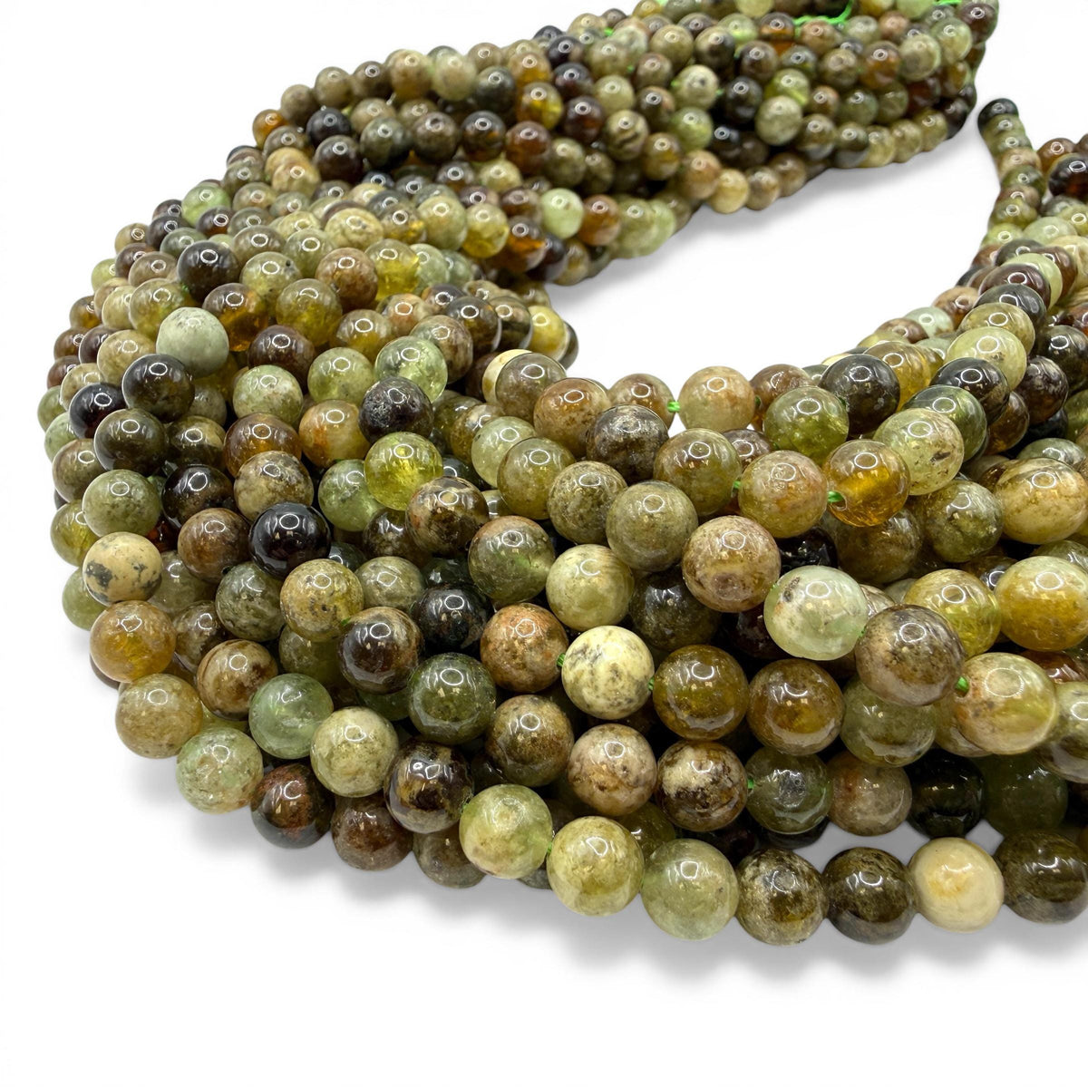 Grossular Garnet Beads Madagascar - Natural Olive Forest Tones - Earthy Luxe Gemstone Strand - Smooth Round