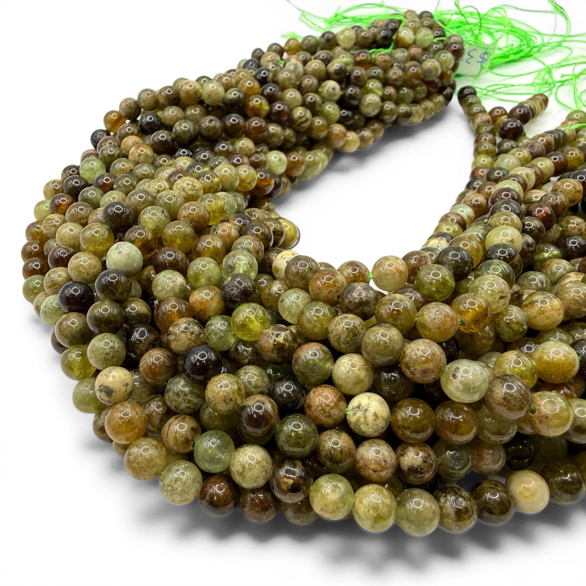 Grossular Garnet Beads Madagascar - Natural Olive Forest Tones - Earthy Luxe Gemstone Strand - Smooth Round