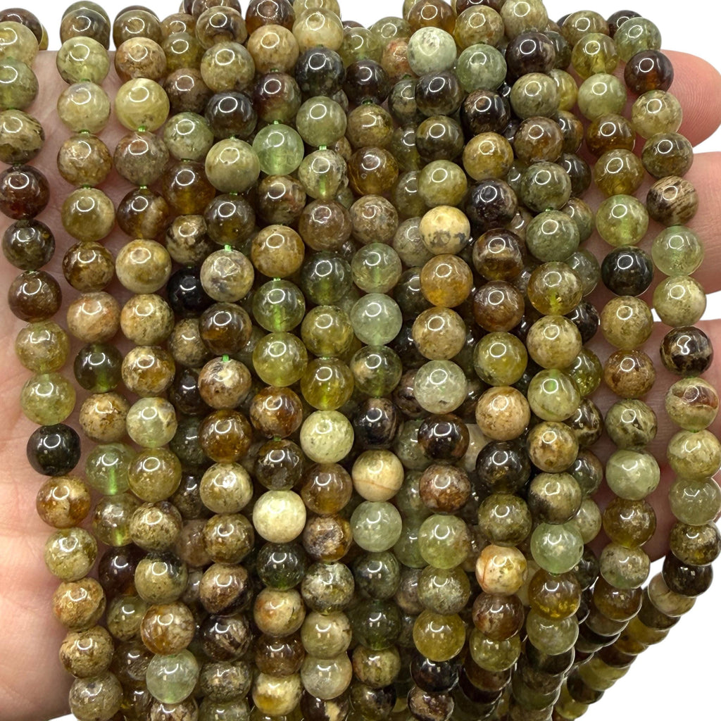 Grossular Garnet Beads Madagascar - Natural Olive Forest Tones - Earthy Luxe Gemstone Strand - Smooth Round